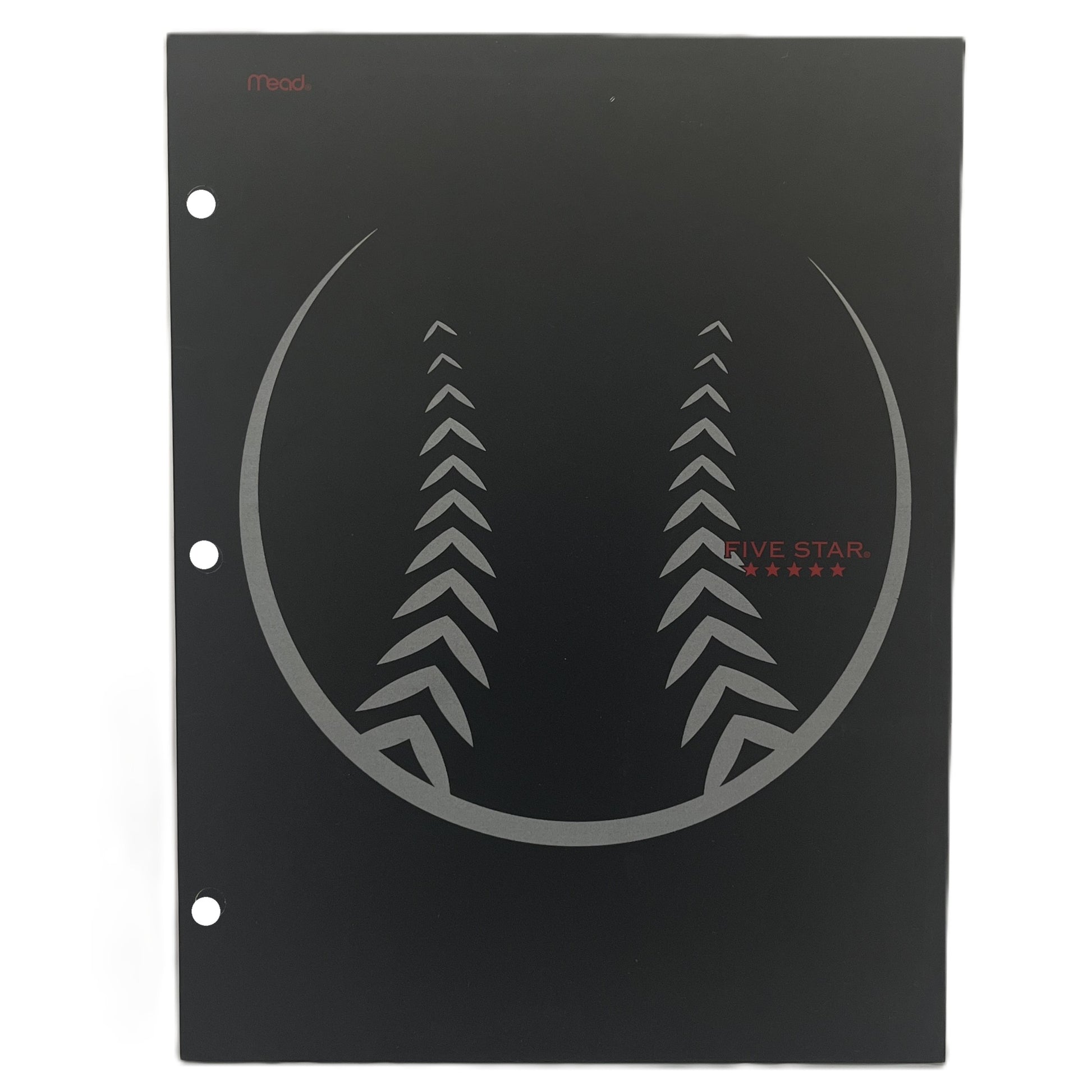Black notebook cover with a logo and 'Five Star' branding on a white background