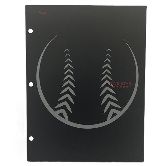 Black notebook cover with a logo and 'Five Star' branding on a white background