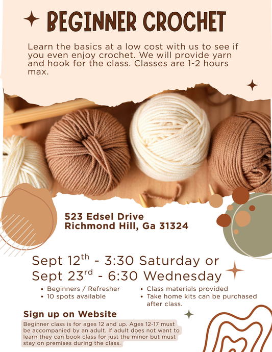 Beginner Crochet Class - Sat Sept 23rd at 6:30