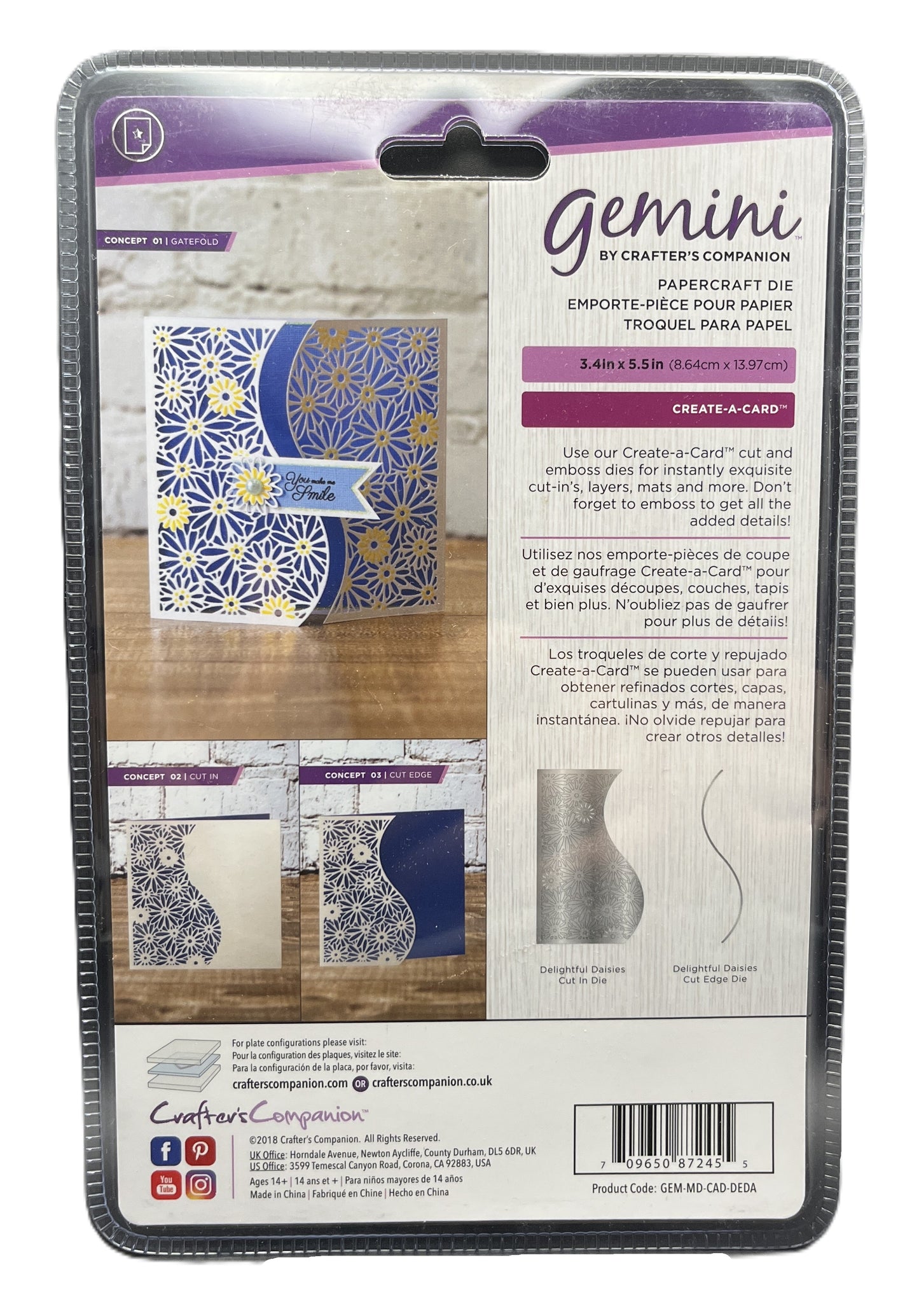 Papercraft die set packaging with product images and branding on a wooden surface.