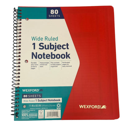 Red notebook with Wexford branding on a light gray background