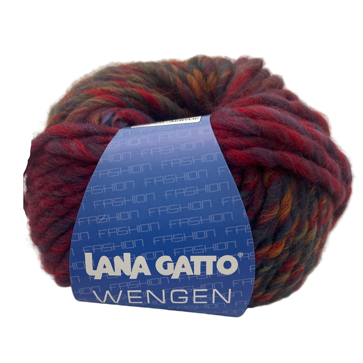 Ball of yarn with a Lana Gatto label on a white background