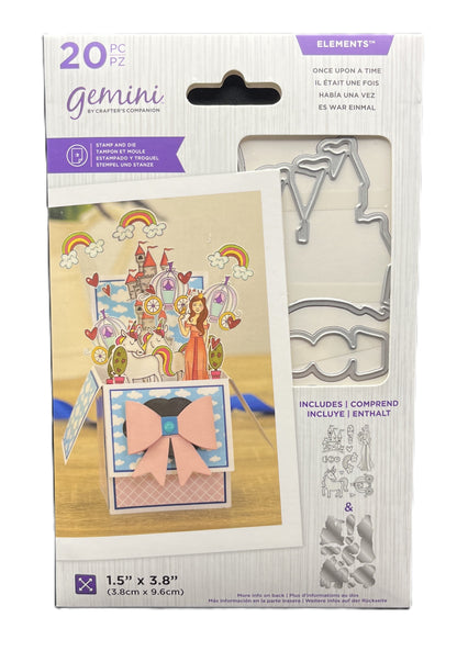 Gemini craft cutting dies packaging with illustrations and text on a white background