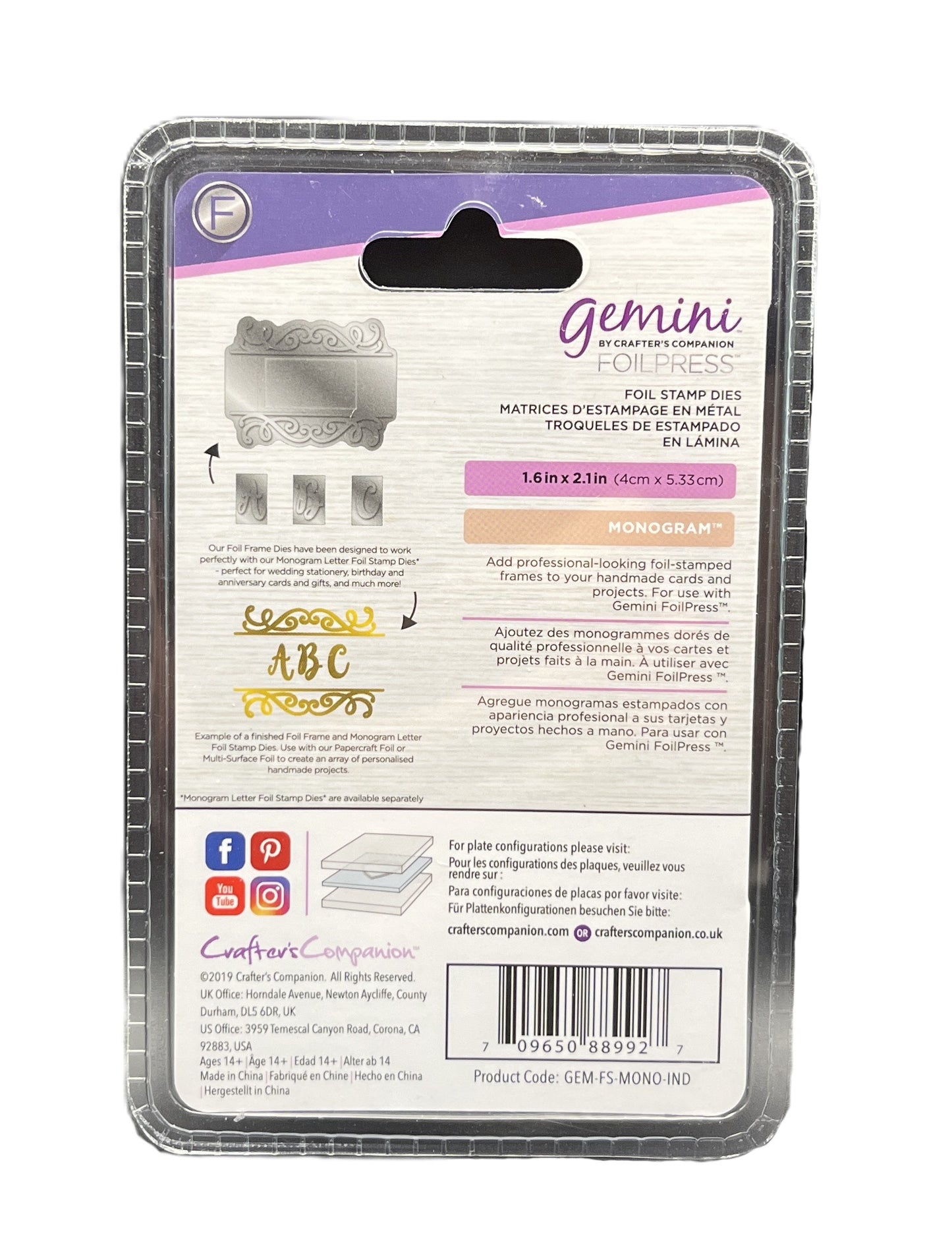 Packaging of Gemini Polypress stamp dies with branding and product details.