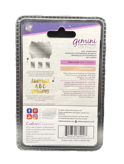 Packaging of Gemini Polypress stamp dies with branding and product details.