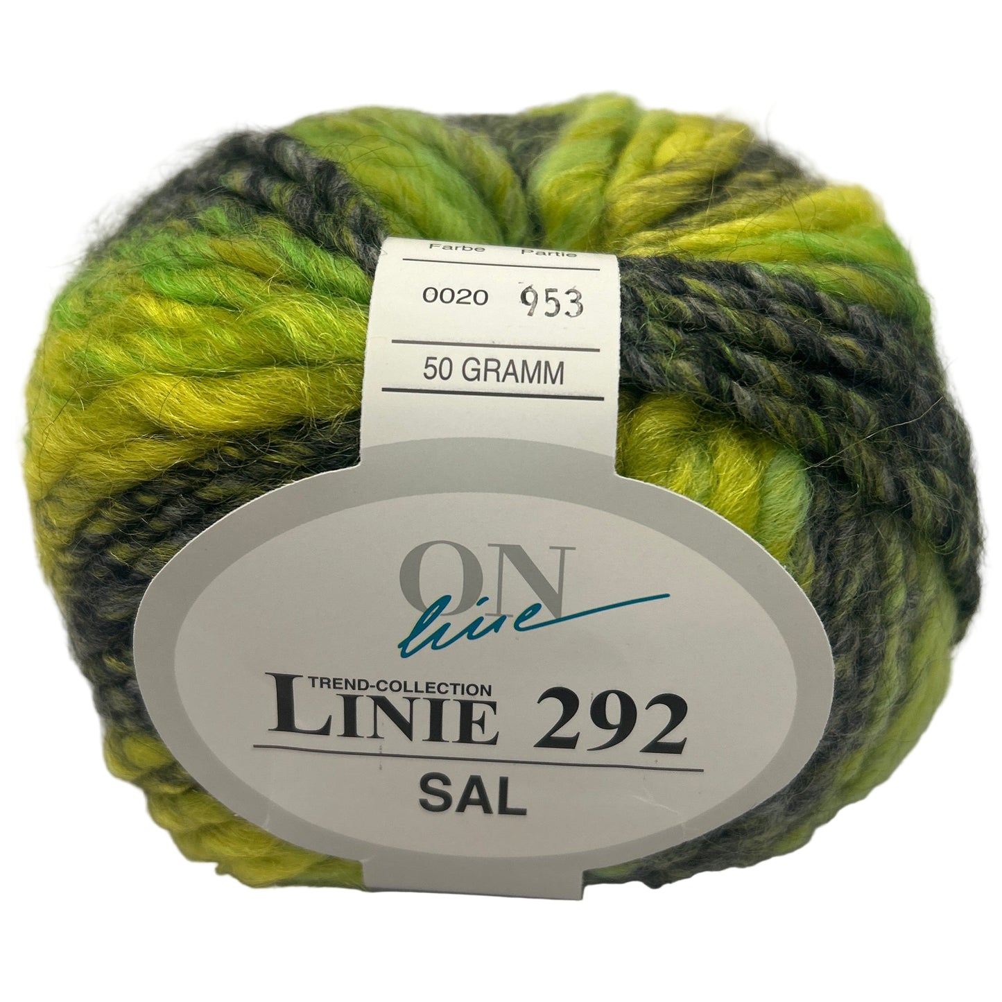Ball of yarn with a label on a white background