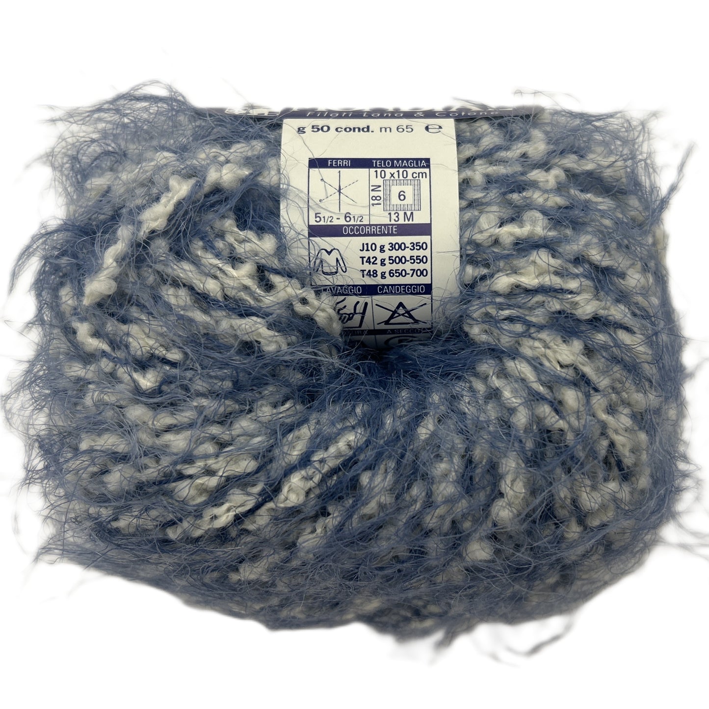 Ball of yarn with a label on a white background