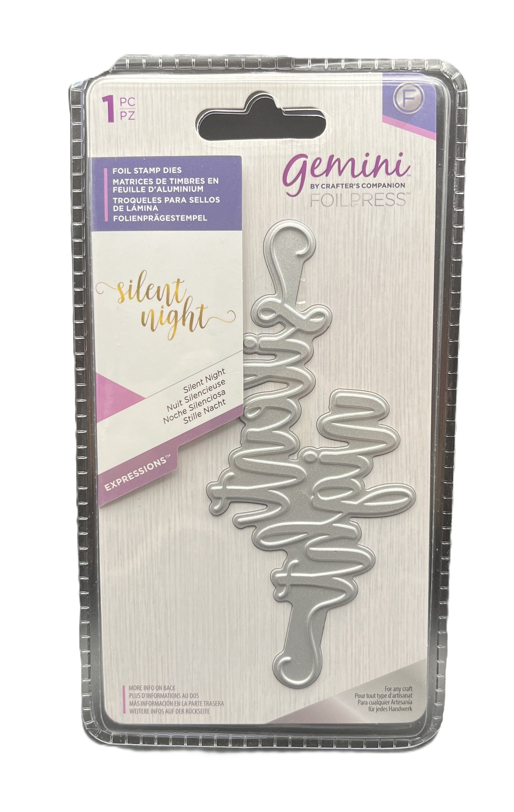 Metallic die cut with 'silent night' text on a Gemini packaging
