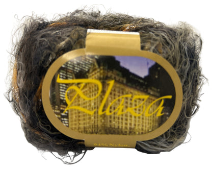 Ball of yarn with a gold label on a white background