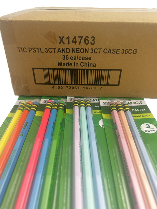 Case of 36 Ticonderoga 3ct Pastel & Neon #2 Pencils - Sharpened
