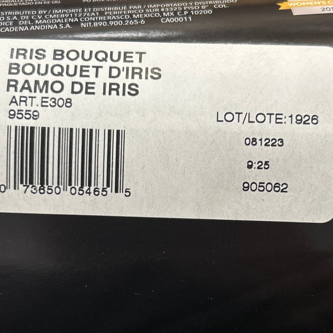 Product label with text and barcode on a black background