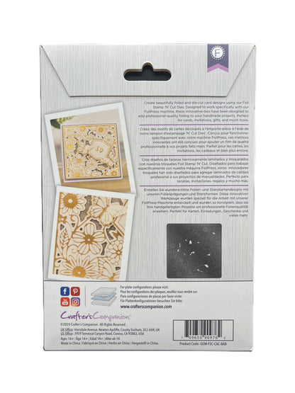 Product packaging with floral designs and text on a white background