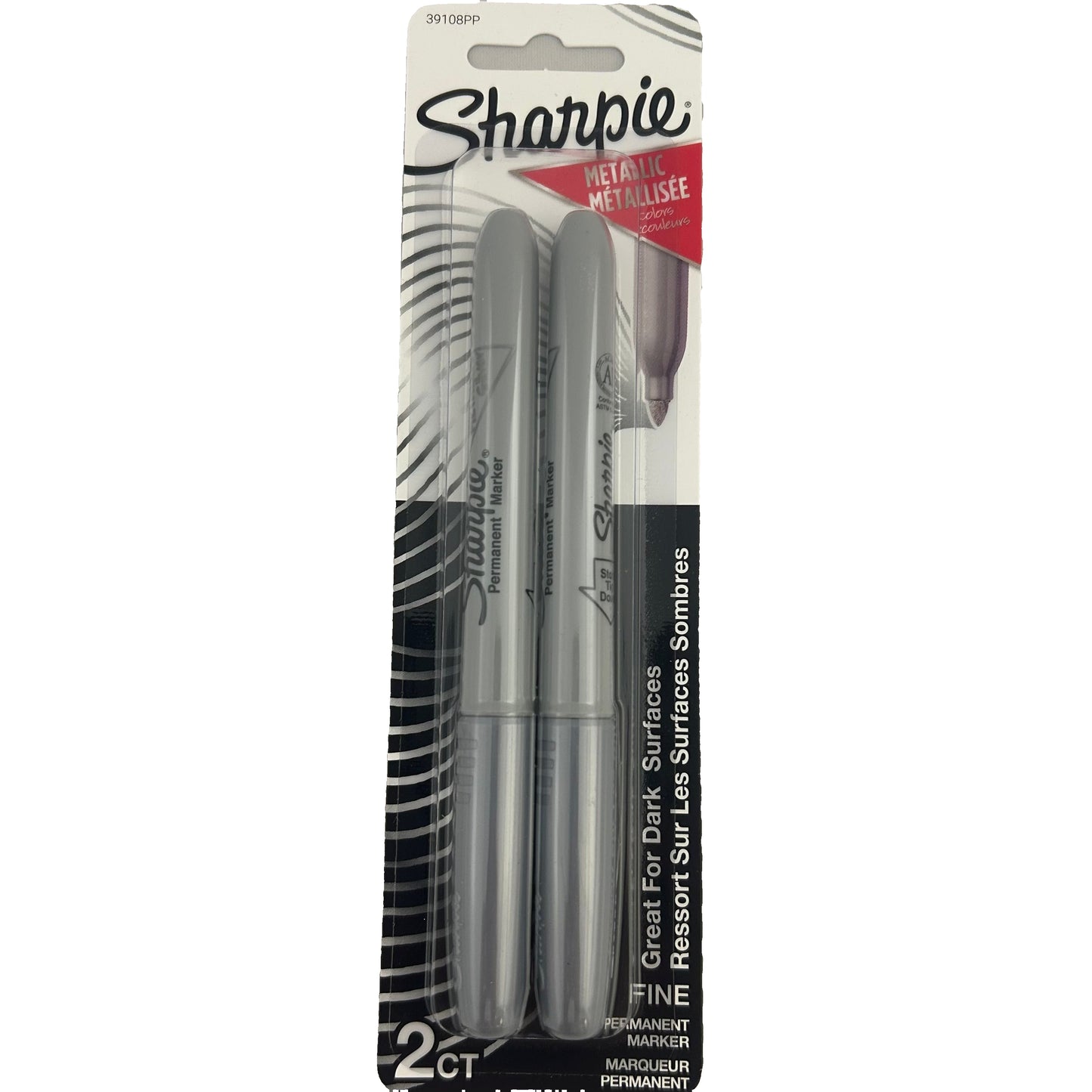 Sharpie metallic markers in packaging on a white background