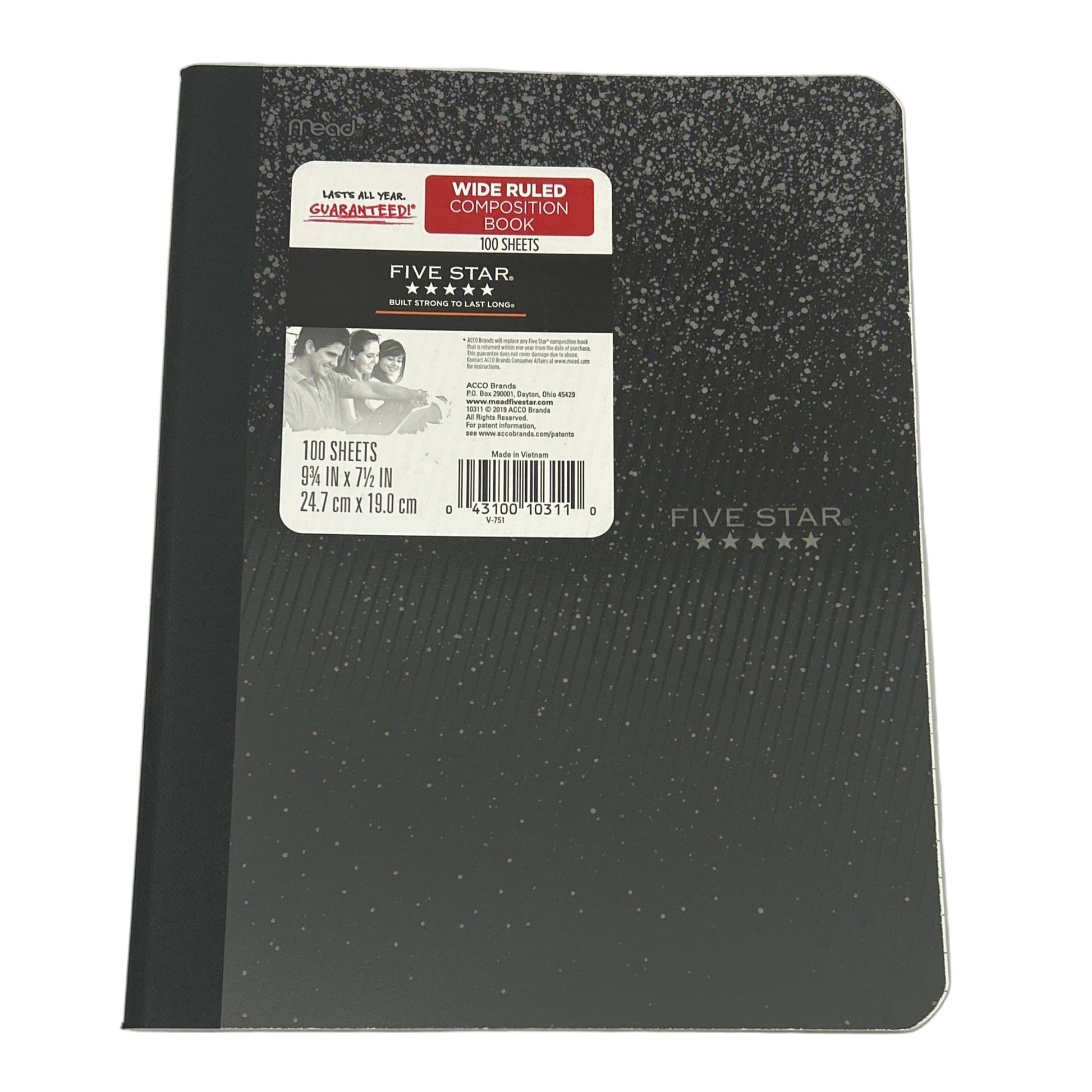 Black notebook with a label on a white background