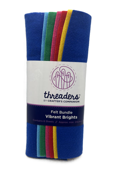 Packaged felt bundle with vibrant bright colors and 'threaders' branding on a white background