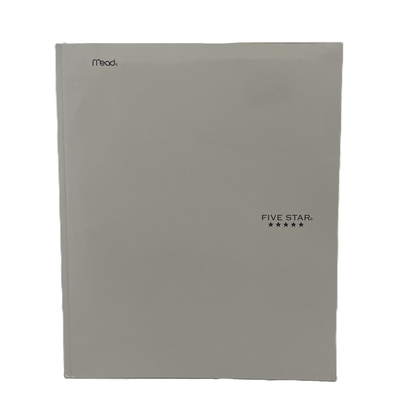 Gray notebook with 'Mead' and 'Five Star' branding on a white background