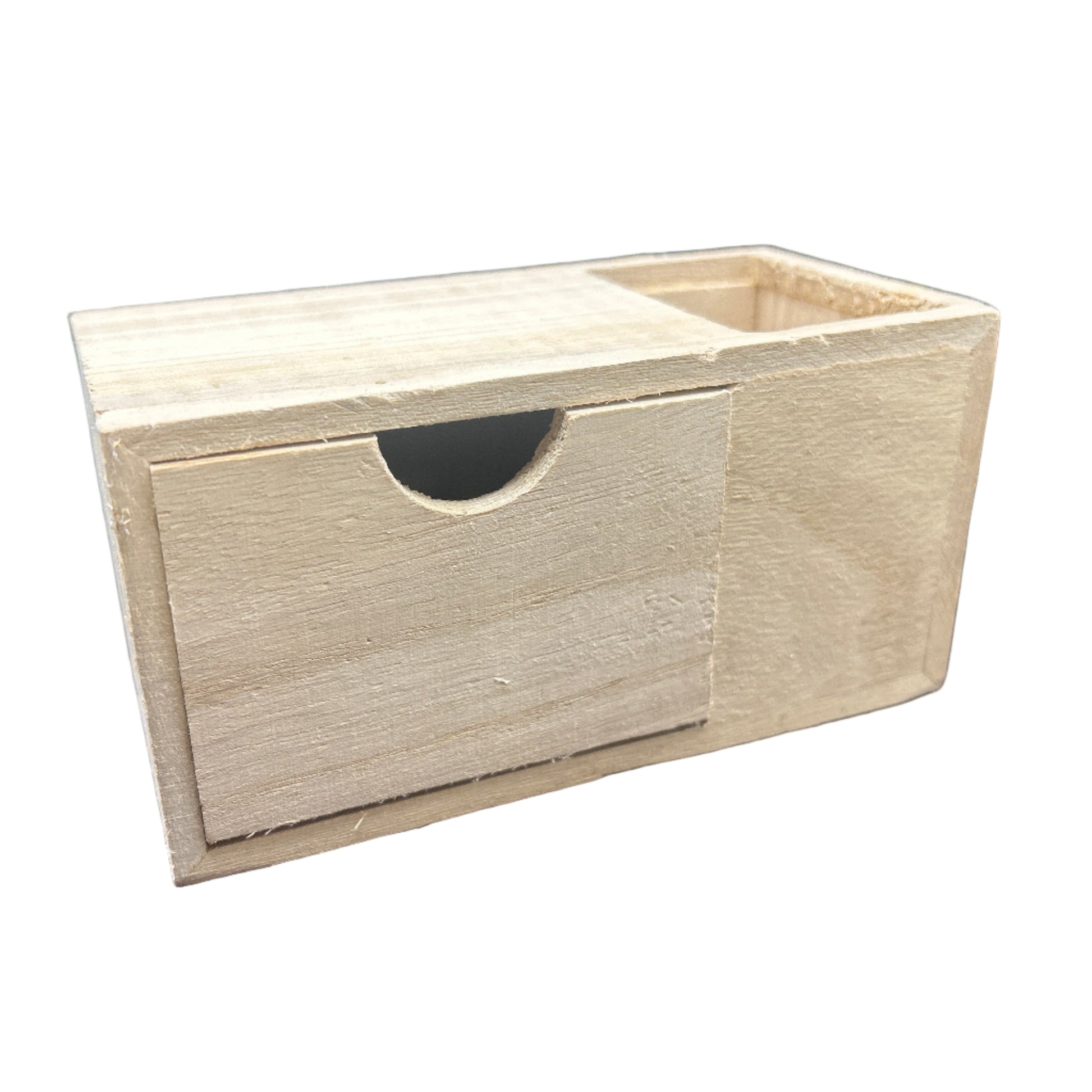 Small wooden box with a lid on a dark surface