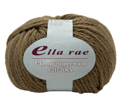 Ball of Ella Rae yarn with a label on a white background