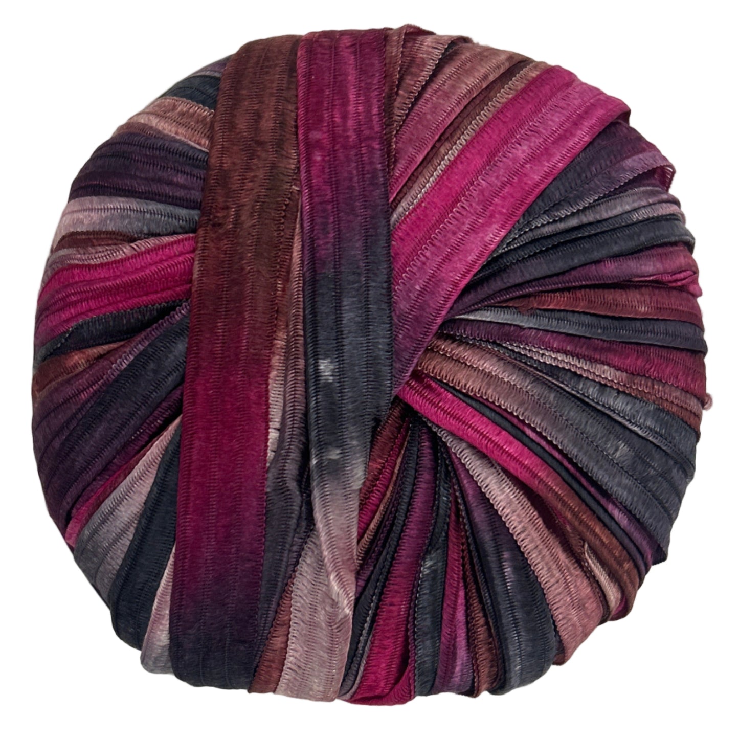 Multicolored striped fabric roll on a white background