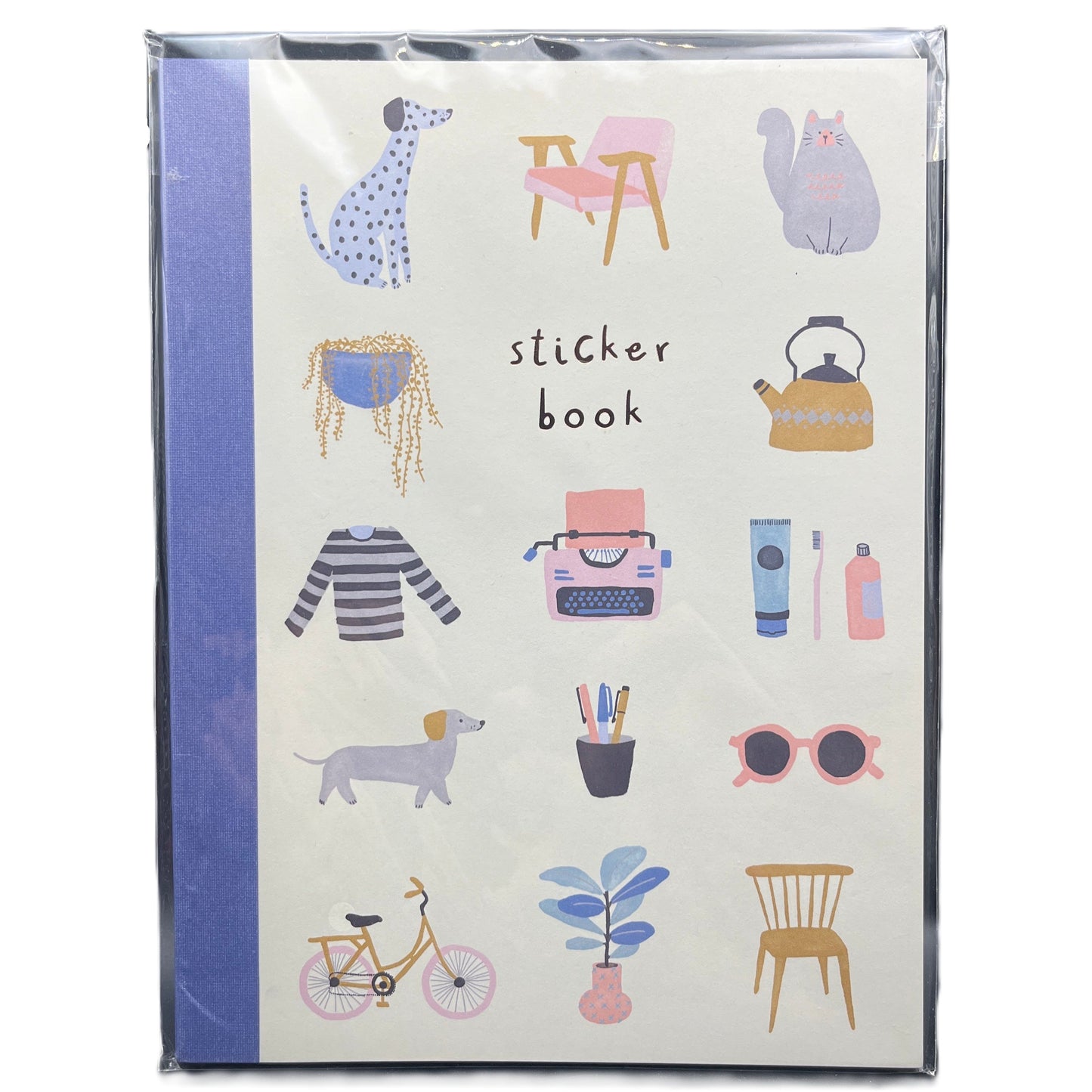 Sticker book with various illustrations on a white background