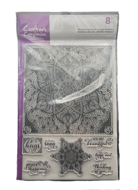 Clear stamp set with mandala designs and text in a packaging sleeve, featuring the brand 'EvaEra'.