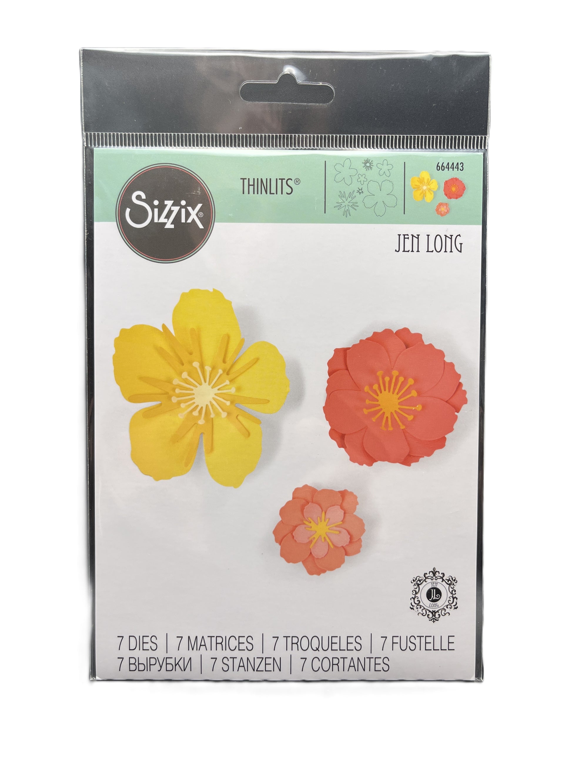 Sizzix Thinlits Dies packaging with floral designs on a white background