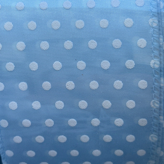 Polka Dot Pale Blue & White - 2.5" Wire-Edged Ribbon 50 yd Roll