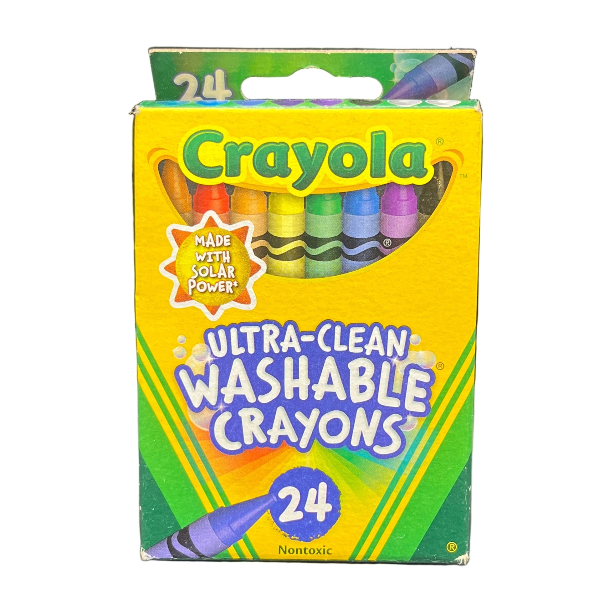 Box of Crayola ultra-clean washable crayons on a white background