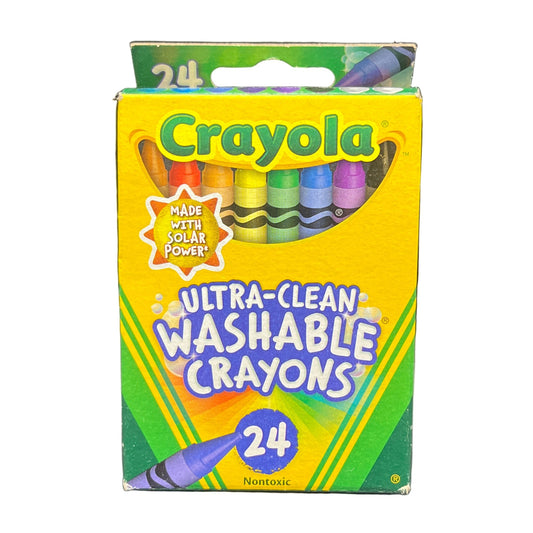 Box of Crayola ultra-clean washable crayons on a white background
