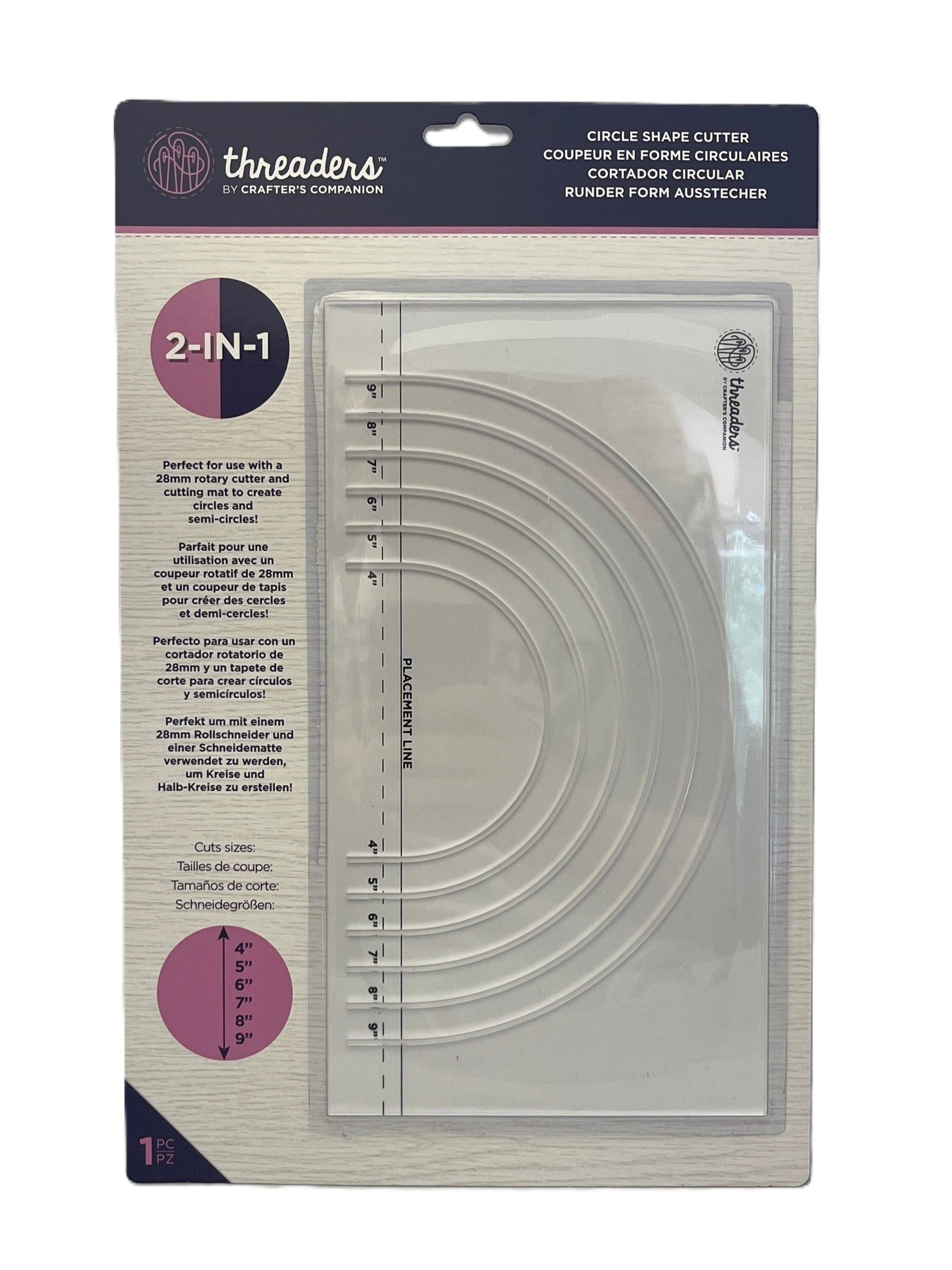 Threaders circle shape cutter packaging with clear cutter inside