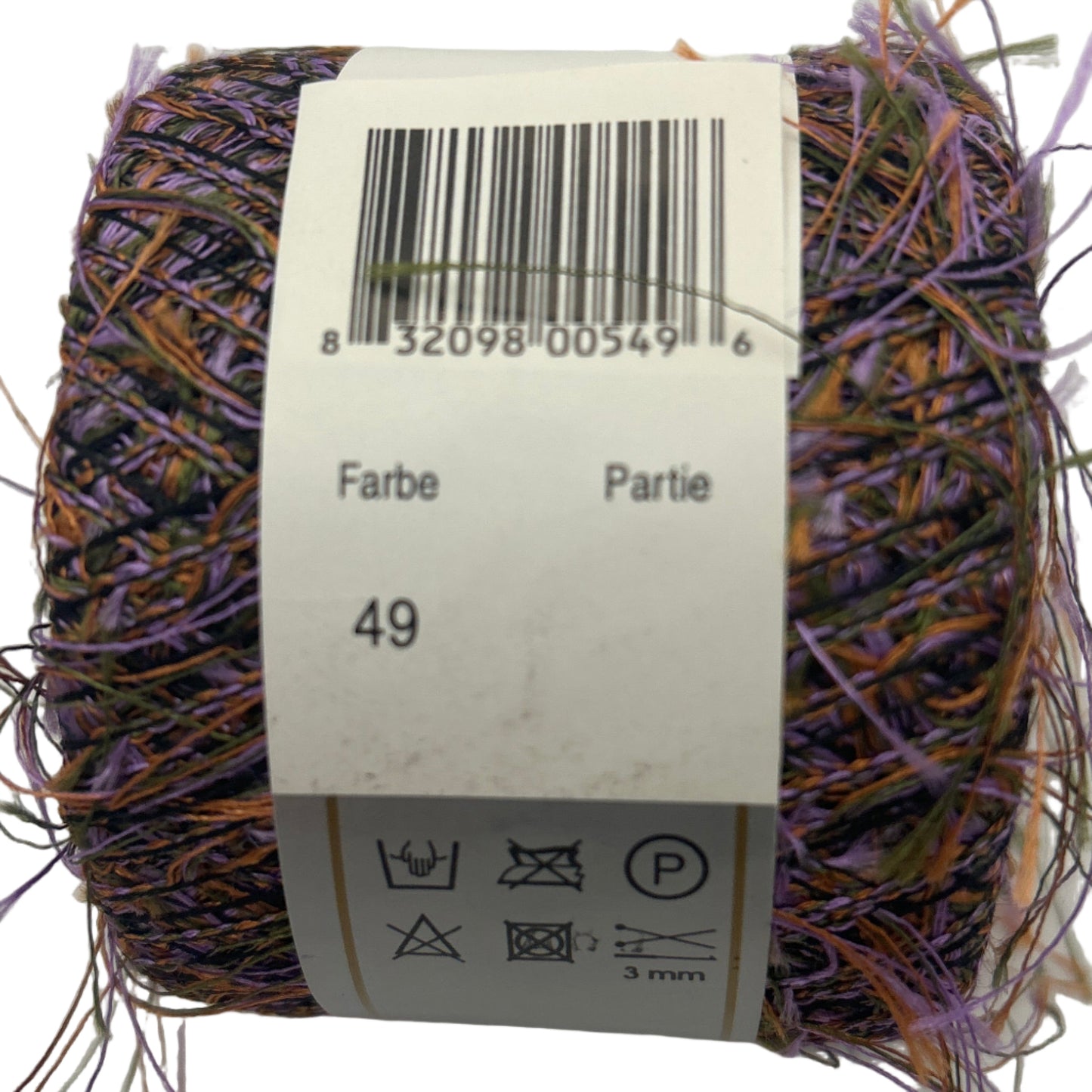 Ball of yarn with a label on a white background
