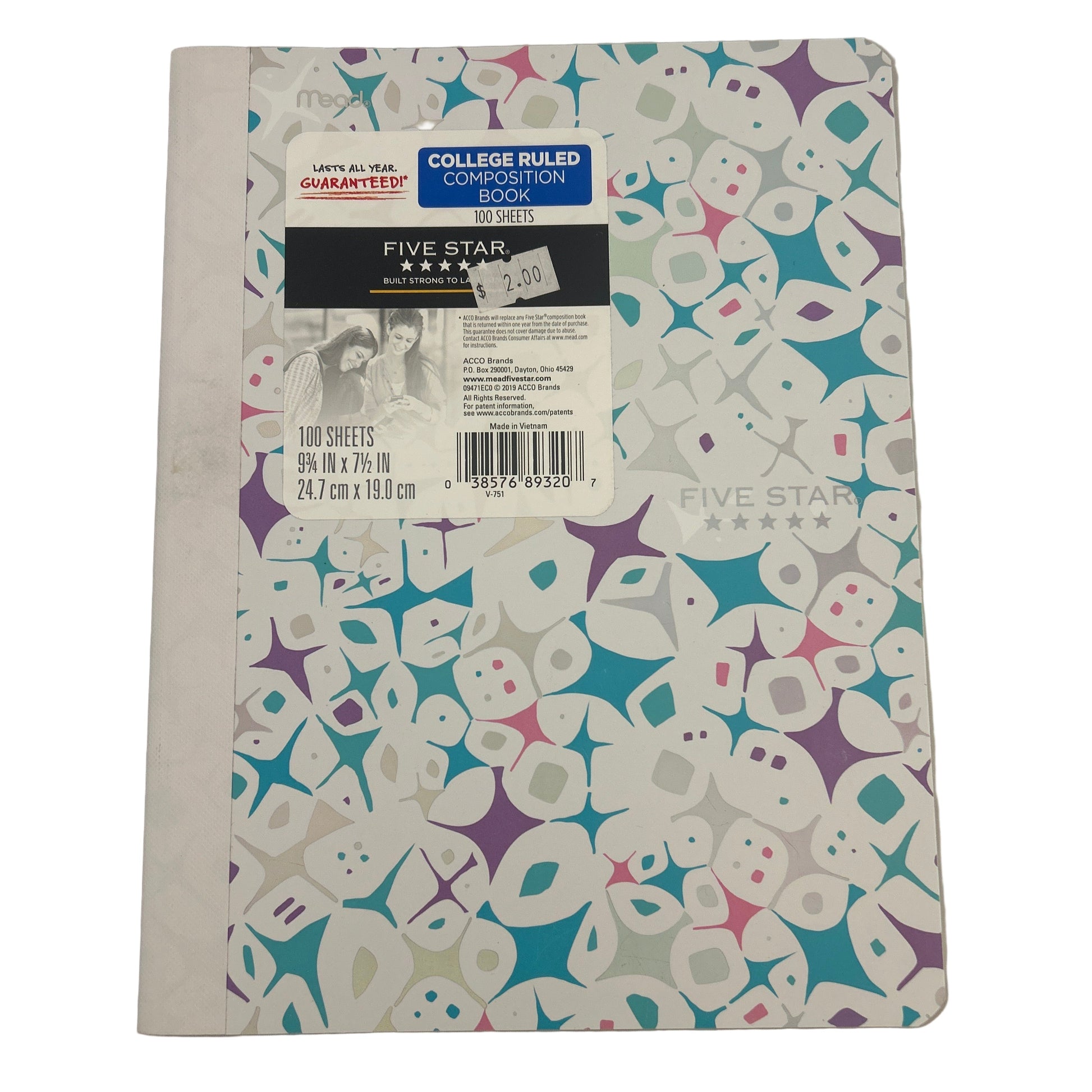 Notebook with colorful abstract design on a white background