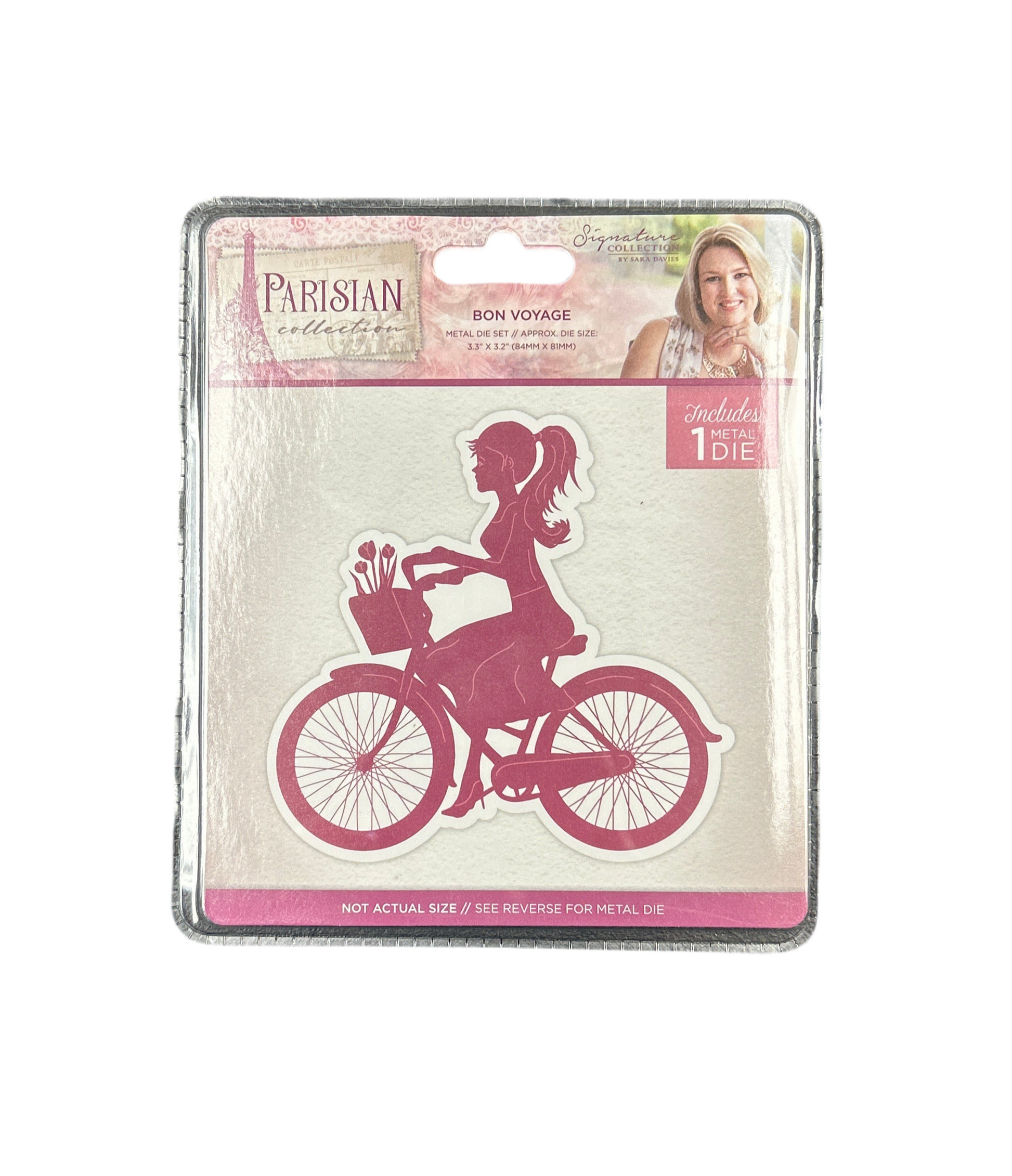 Silhouette of a woman on a bicycle with a basket in packaging, featuring the 'Parisian Collection' branding.