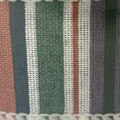 Close-up of woven fabric with horizontal stripes in various colors.