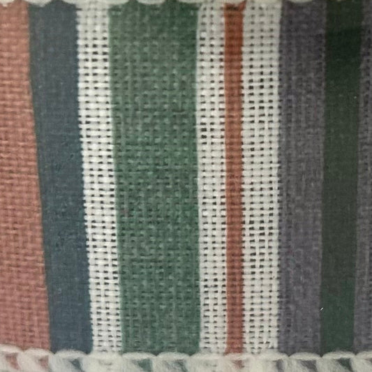 Close-up of woven fabric with horizontal stripes in various colors.