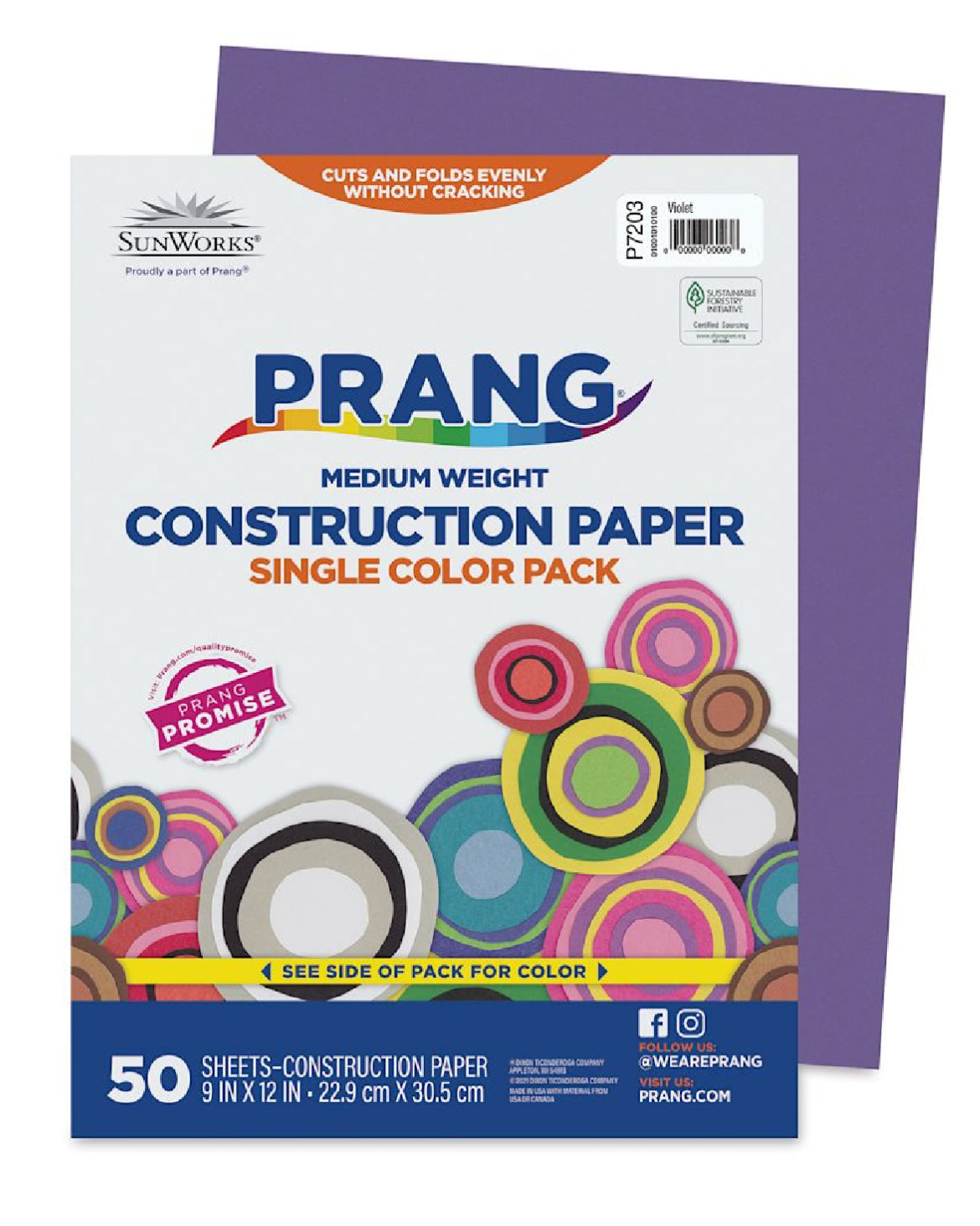 Prang construction paper packaging with colorful design on a white background