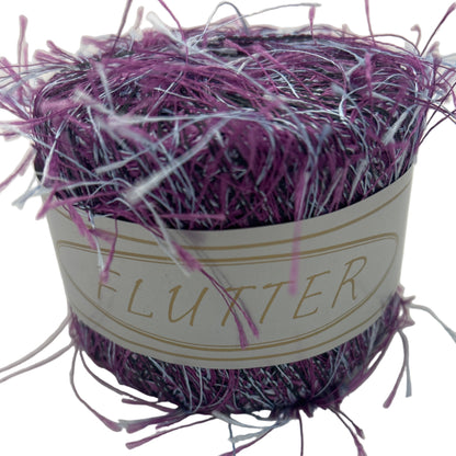 Purple yarn ball with 'Flutter' label on a white background