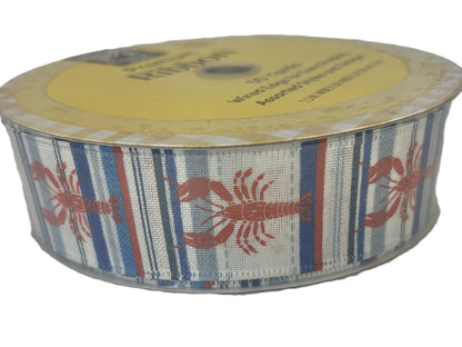 Spool of ribbon with lobster design on a white background