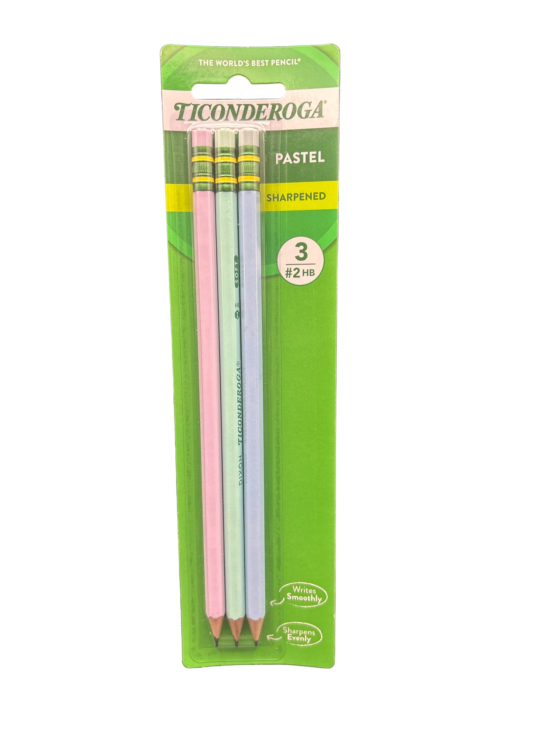 Ticonderoga pastel colored pencils in a green packaging on a white background