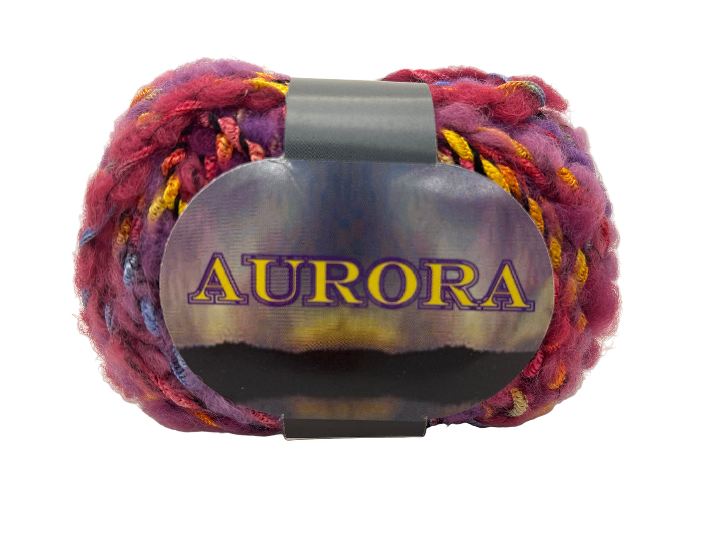 Ball of yarn with 'Aurora' label on a white background