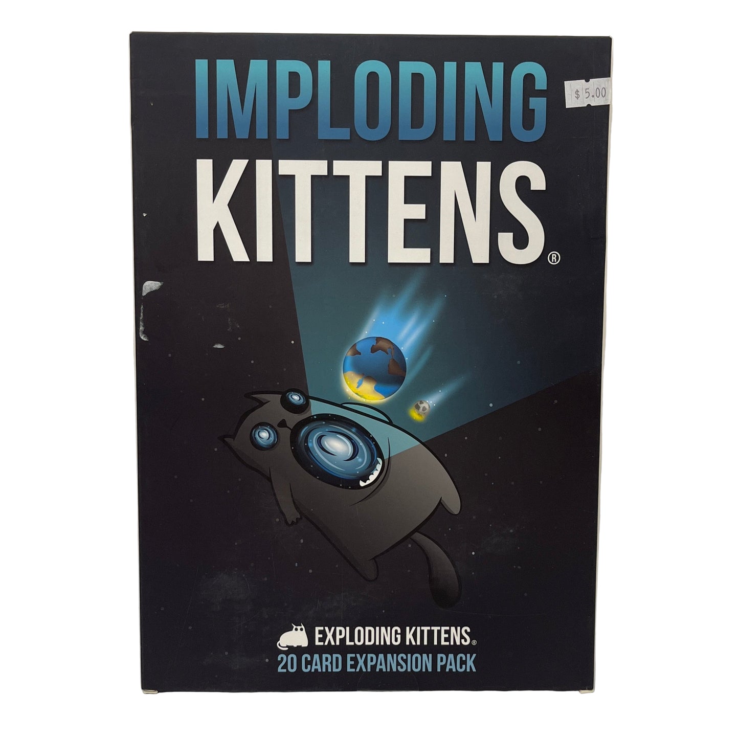 Card game expansion pack titled 'Imploding Kittens' with space-themed illustration on a black background.