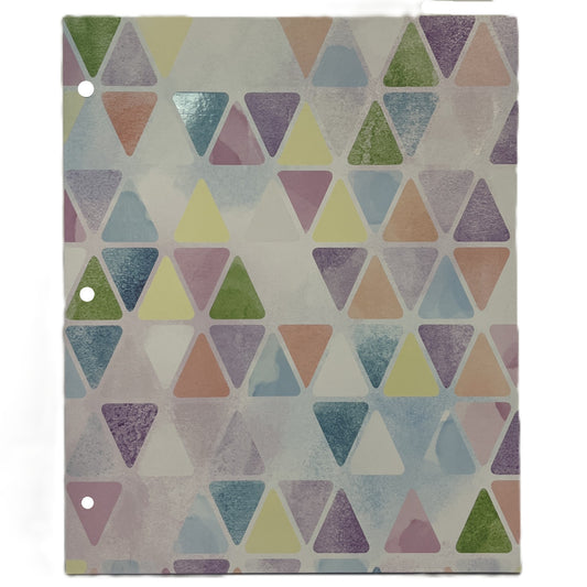 Notebook with a colorful triangle pattern on a white background