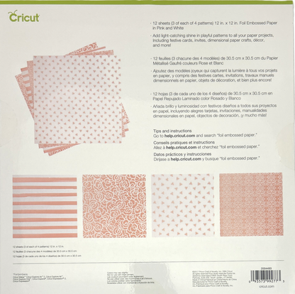 Cricut paper pack with pink and white patterns on a white background