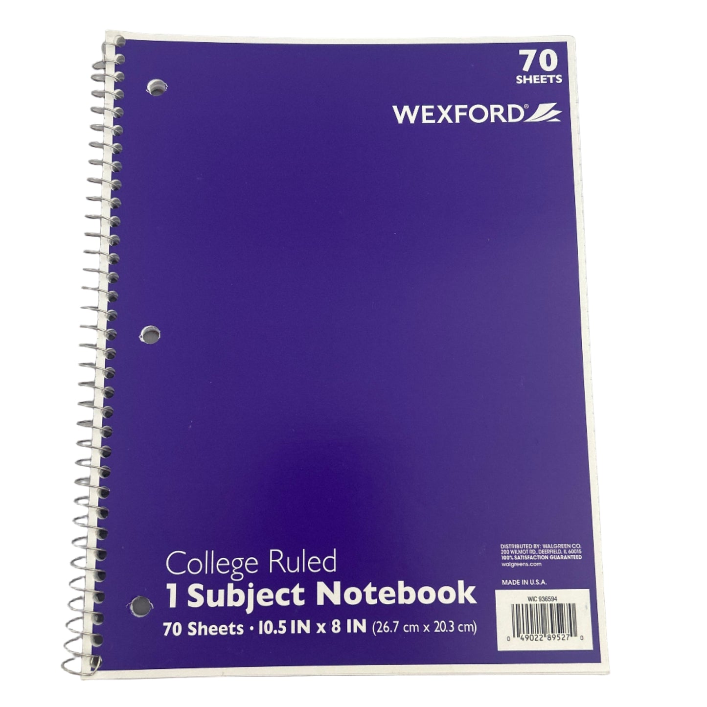 Blue notebook with Wexford branding on a gray background