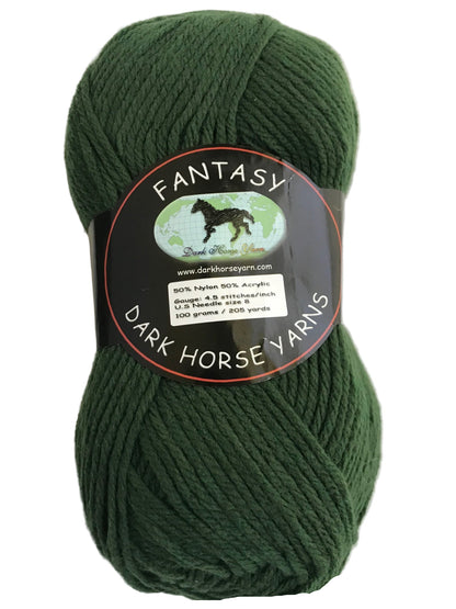Green skein of yarn with a 'Dark Horse Yarns' label on a white background