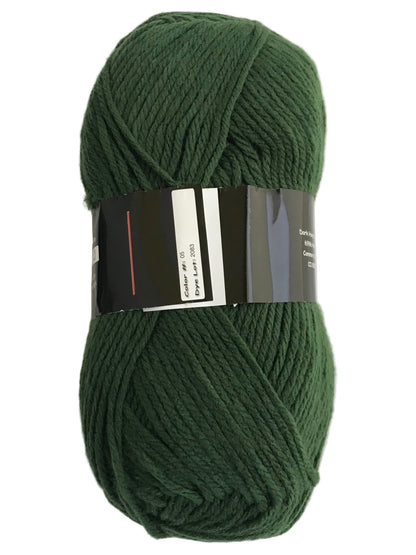 Green skein of yarn with a label on a white background