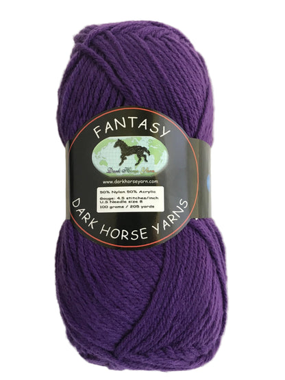 Purple yarn skein with 'Dark Horse Yarns' label on a white background