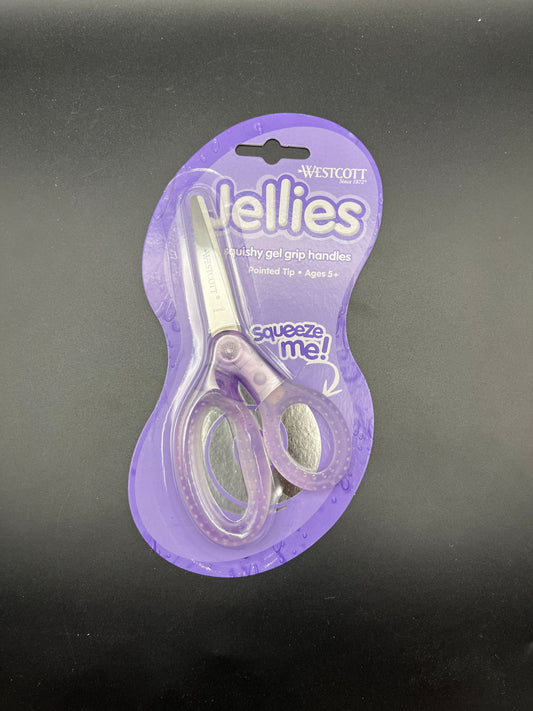 Purple packaging of a pair of baby scissors on a dark background
