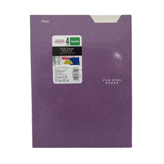 Purple Five Star folder with a label on a white background