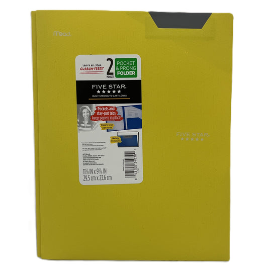 Yellow Five Star folder with label on a white background